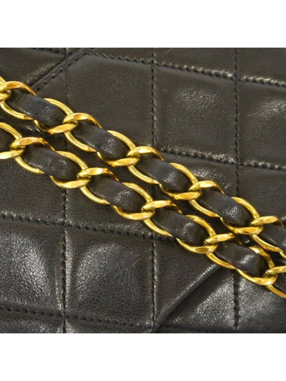 Chanel Shoulder Bag Quilted Lambskin Black Gold